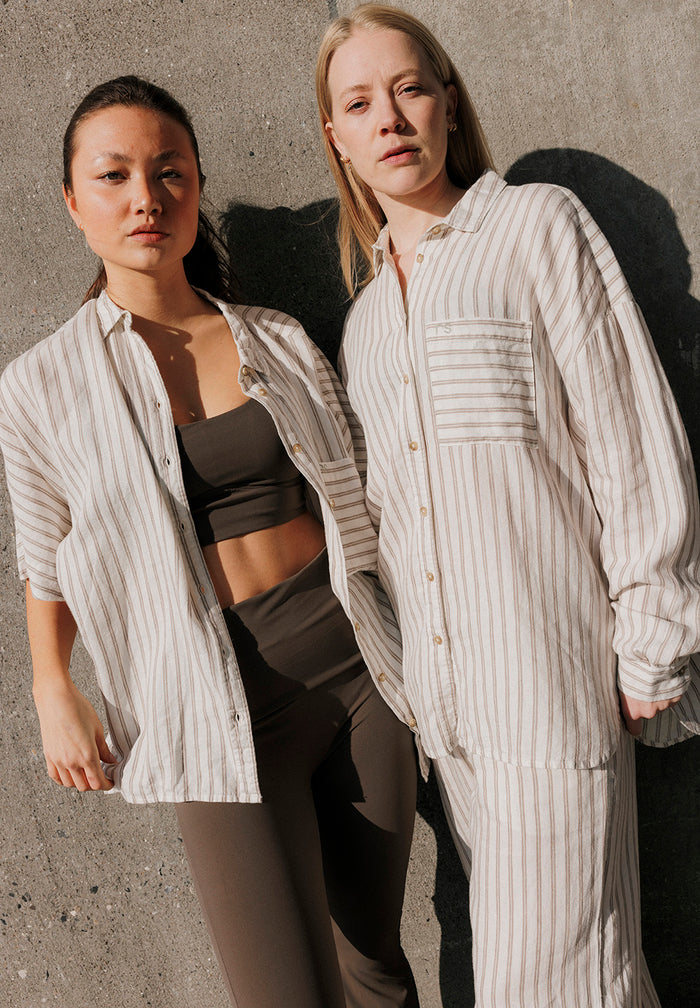 Rethinkit Stribet Skjorte PJ Shirts and Blouses 0076 warm grey stripe