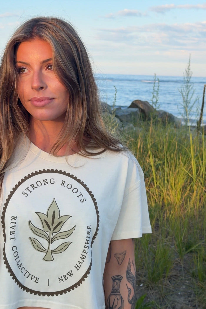 Strong Roots Crop Tee- Ecru