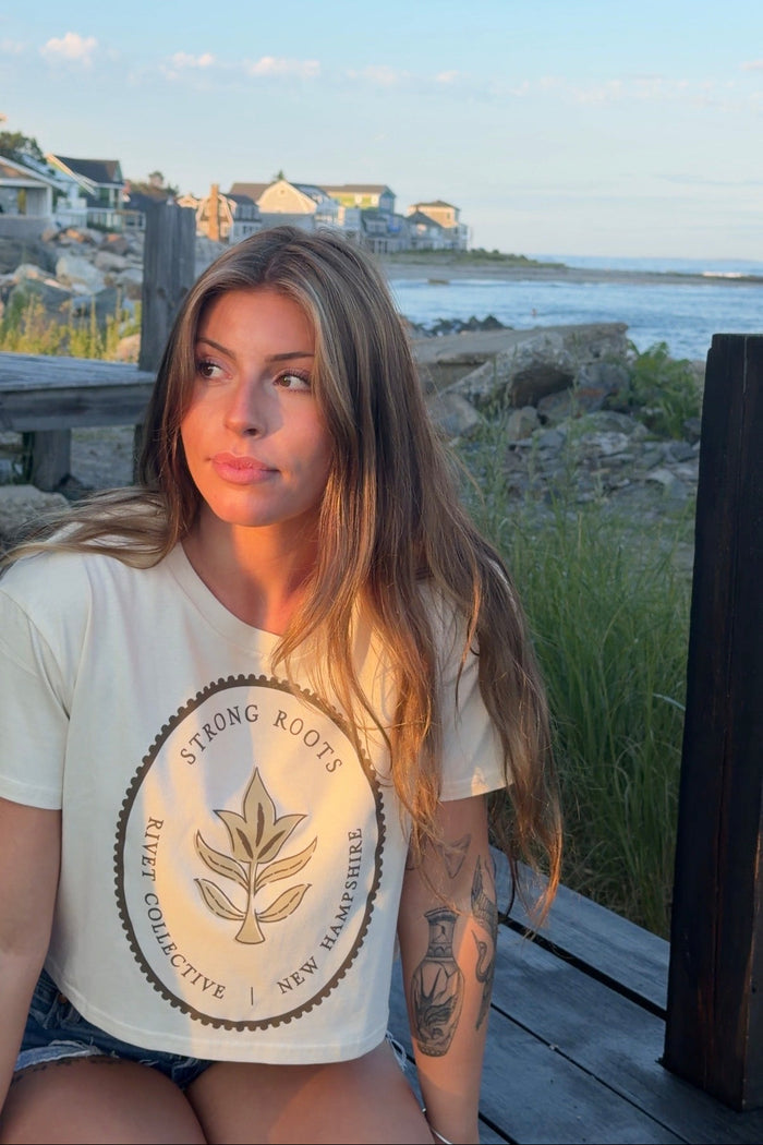 Strong Roots Crop Tee- Ecru