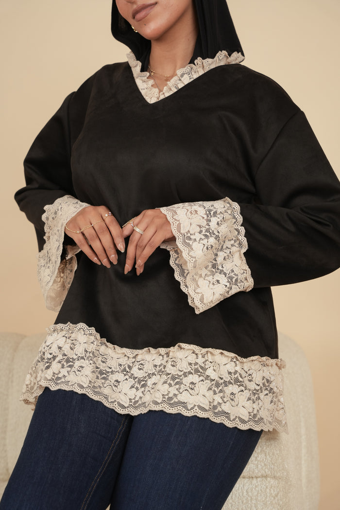 Suede Blouse with Lace detail view from Debaj women’s top collection