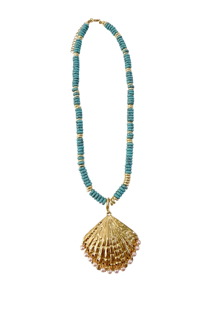 Sunlee Turquoise Beaded Necklace with Shell Pendant