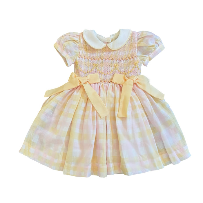 Sunshine Gingham Pink/Yellow Coquette Handsmocked Dress