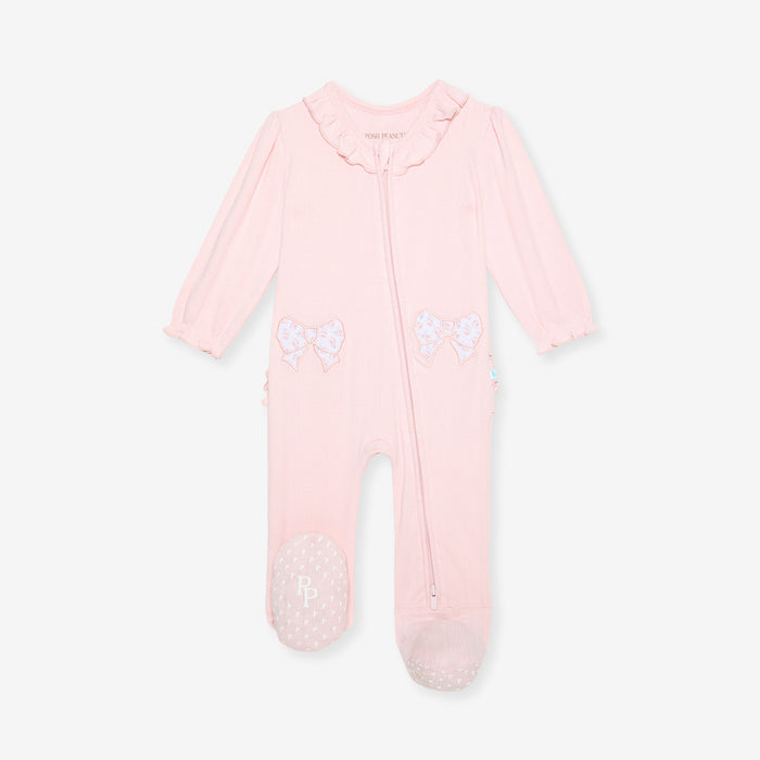Sweet Pink Pointelle Footie Ruffled Collar One Piece