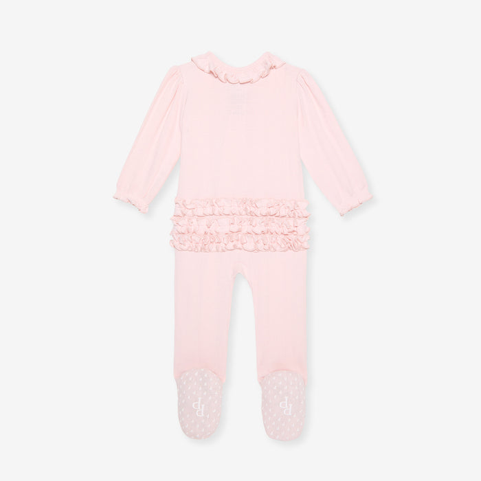 Sweet Pink Pointelle Footie Ruffled Collar One Piece