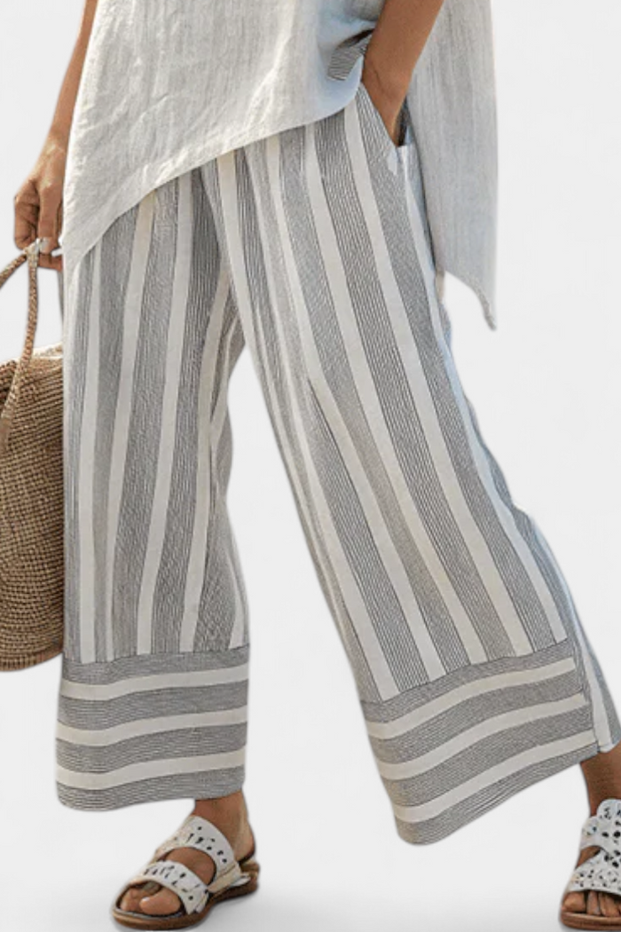 Talvora | Elegant Asymmetrical Blouse & Striped Pants