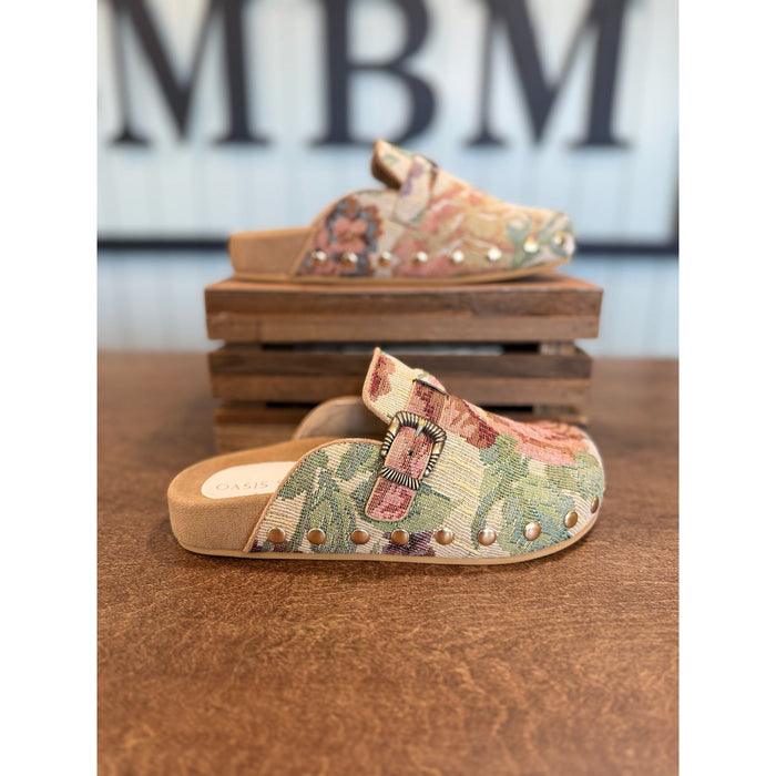 Tapestry Studded Buckle Clog