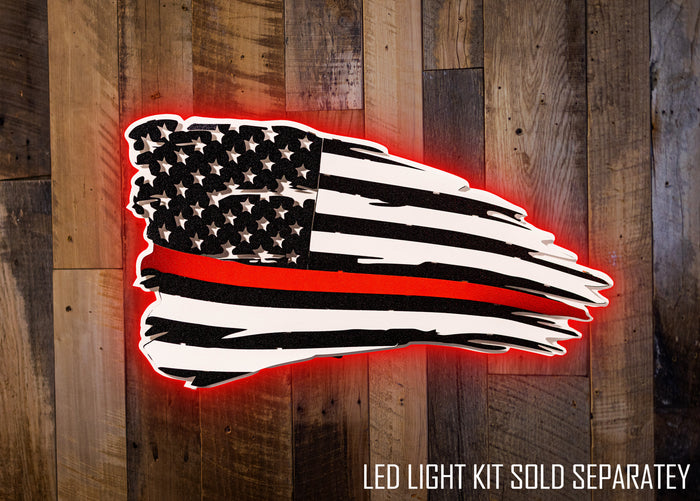 Tattered American Flag - Thin Red Line 3D Metal Wall Art