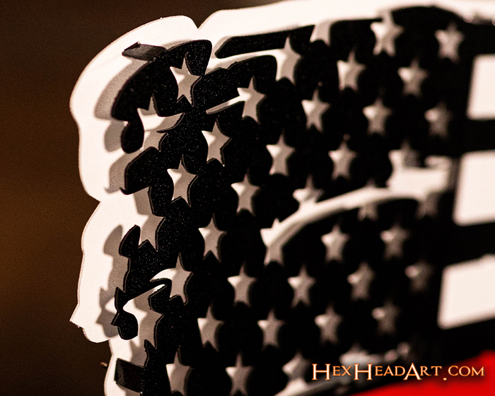 Tattered American Flag - Thin Red Line 3D Metal Wall Art