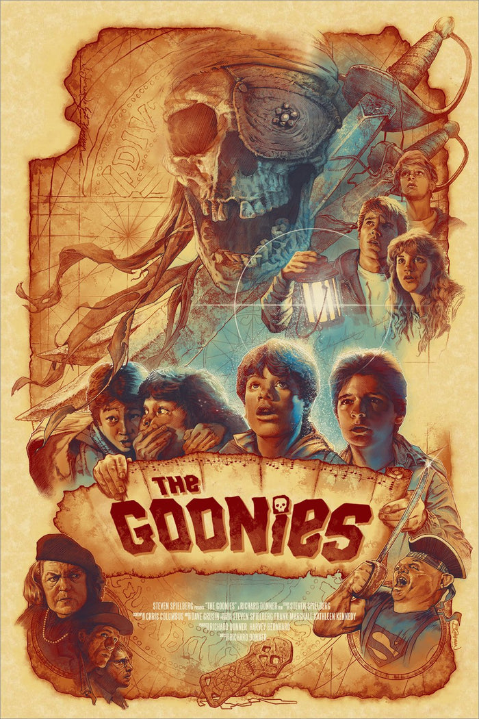 The Goonies (Parchment Gold Variant) by Barret Chapman, 24" x 36" Screen Print