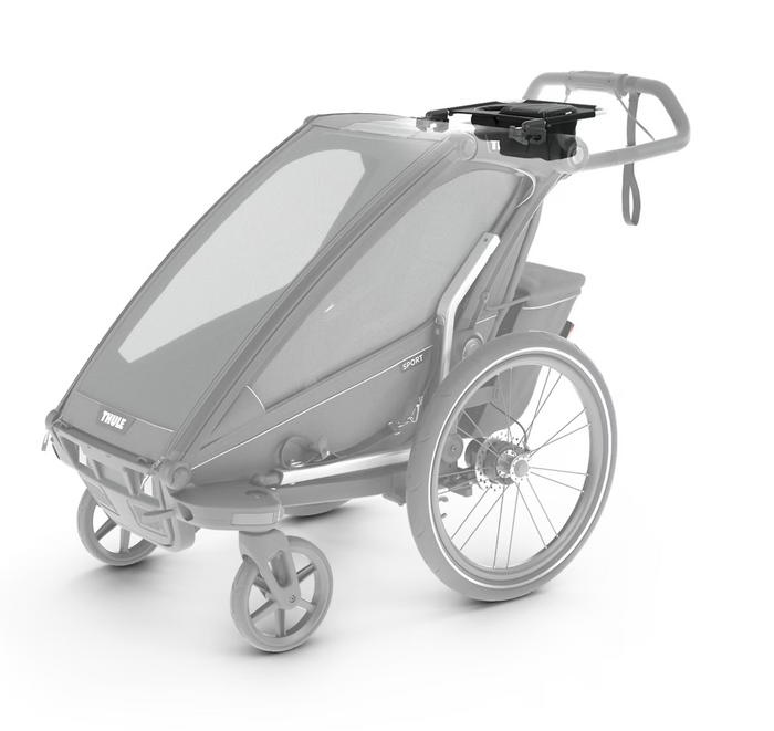 Gray child carrier with stroller kit for Thule Urban Glide and Thule Chariot baby strollers