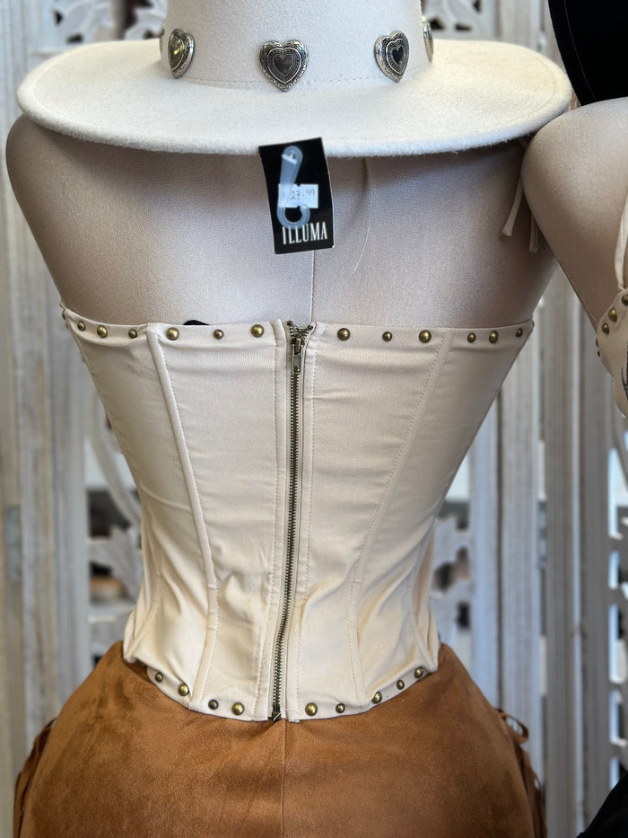 Tie Up Embroidered Western Corset- Estira, Stretchy