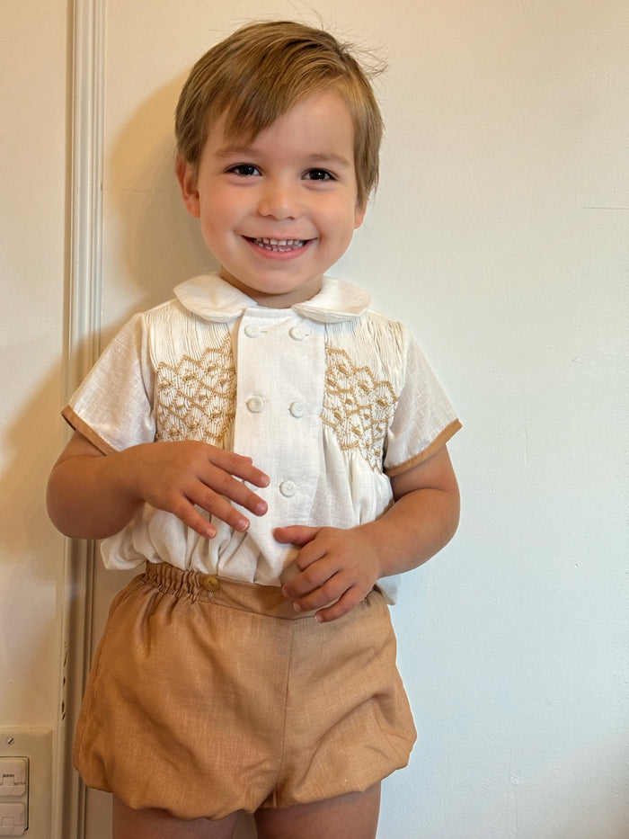 TPWC James Camel Handsmocked Boy 2-PC set