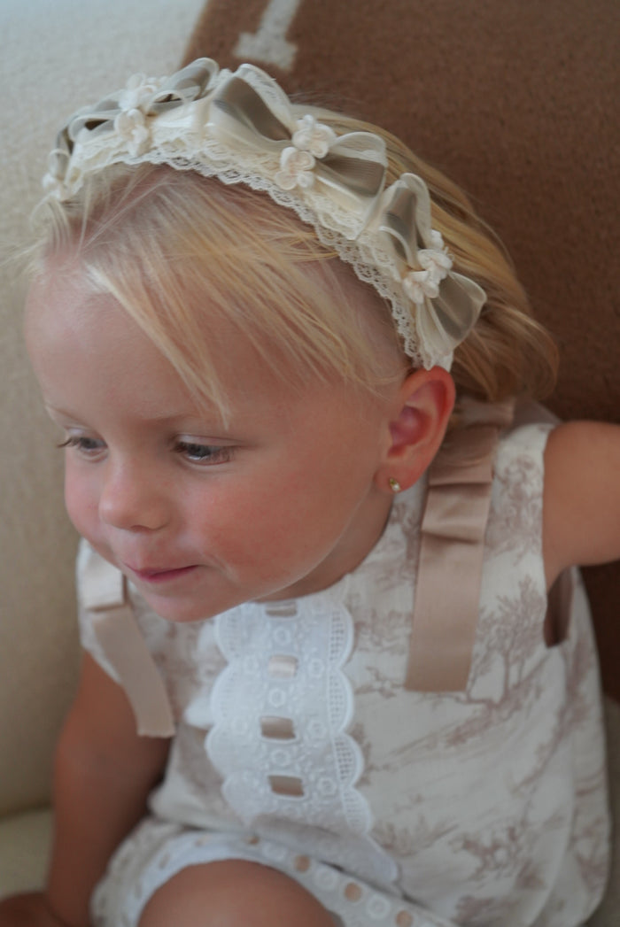 TPWC Taupe Organza Handmade Flowers Headband