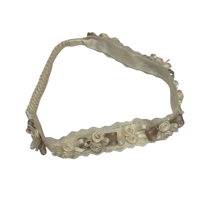 TPWC Taupe Organza Handmade Flowers HeadWrap