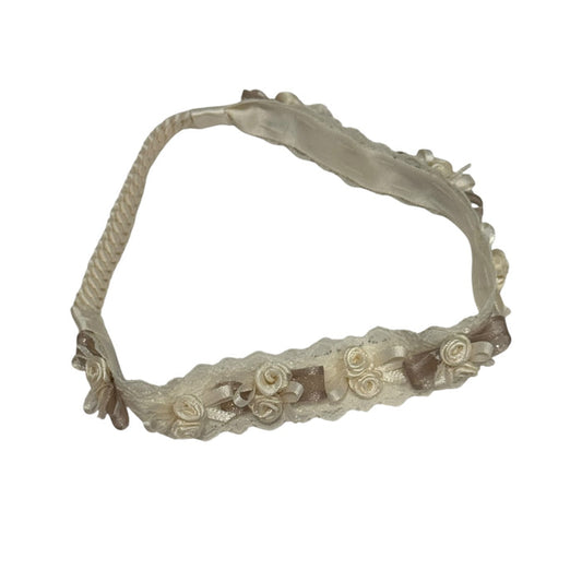 TPWC Taupe Organza Handmade Flowers HeadWrap