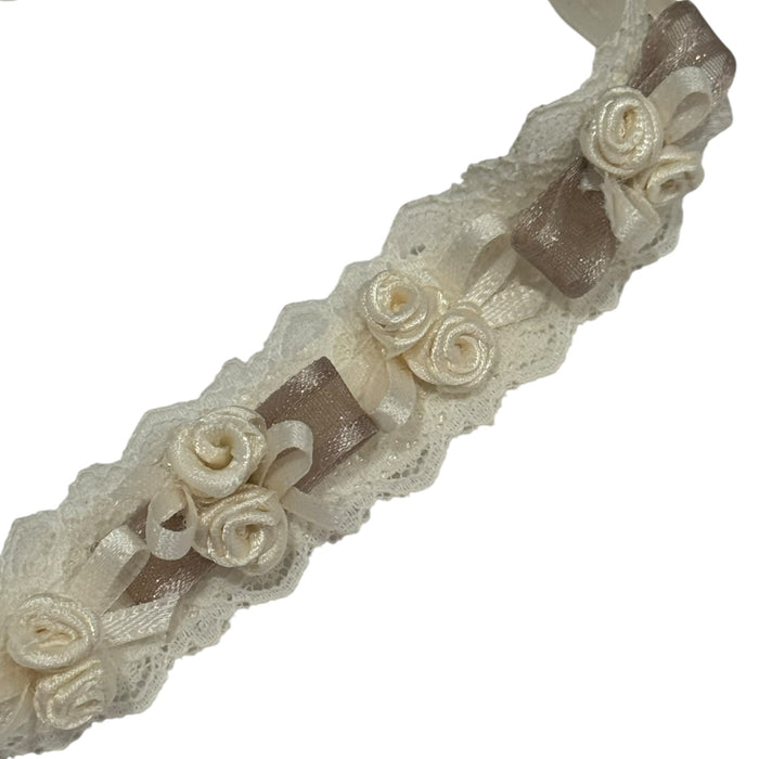 TPWC Taupe Organza Handmade Flowers HeadWrap