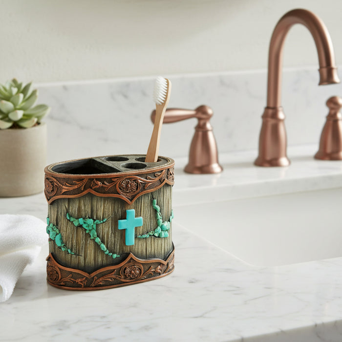 turquoise cross toothbrush holder