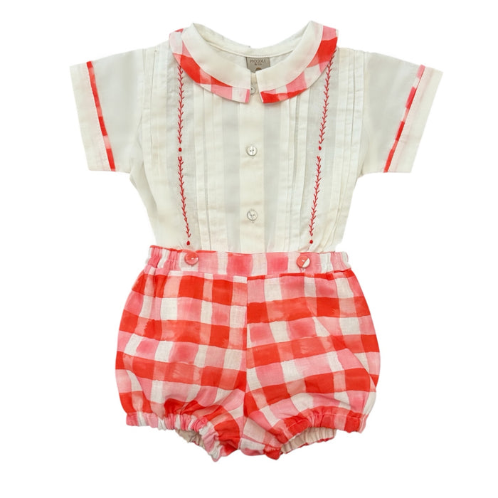 Valentines Red Gingham Embroidered Boy 2-PC set