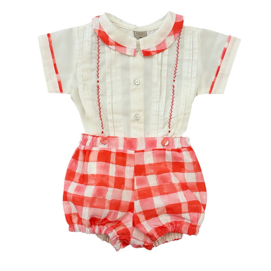 Valentines Red Gingham Embroidered Boy 2-PC set