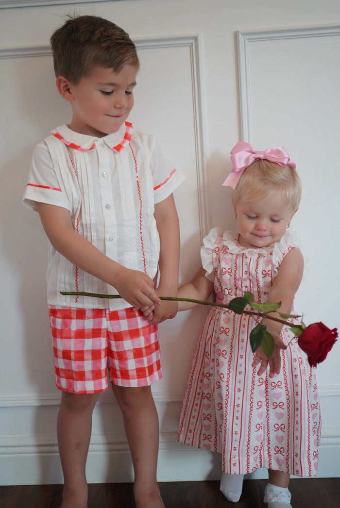 Valentines Red Gingham Embroidered Boy 2-PC set