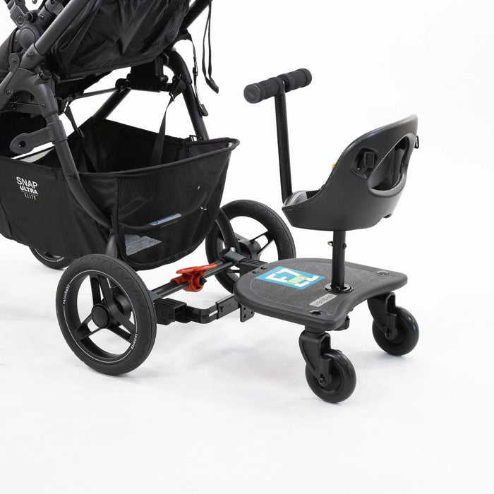 Black Vee Bee EZ Rider stroller with ride-on board and sturdy rigid rear axle