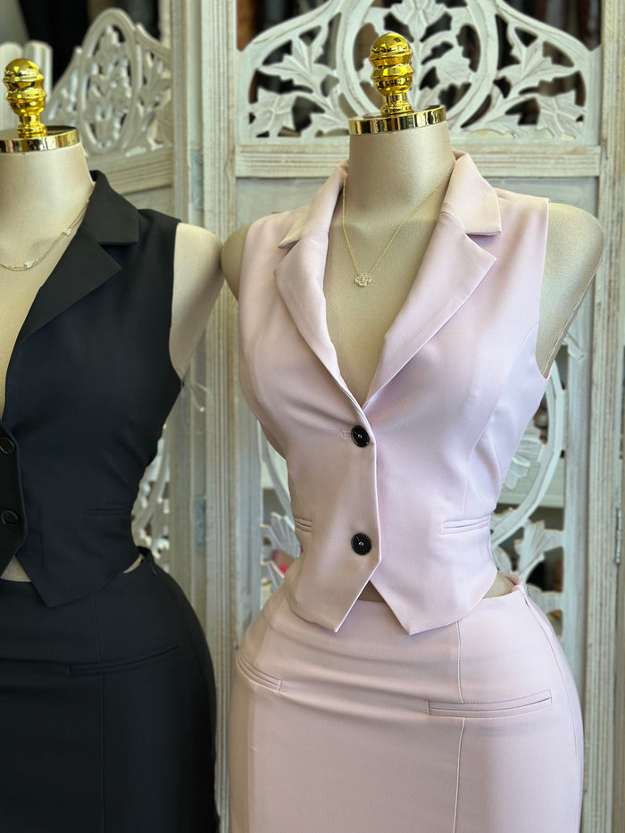 Vest and Mini Skirt Set- Slightly Stretchy,Estira Poco