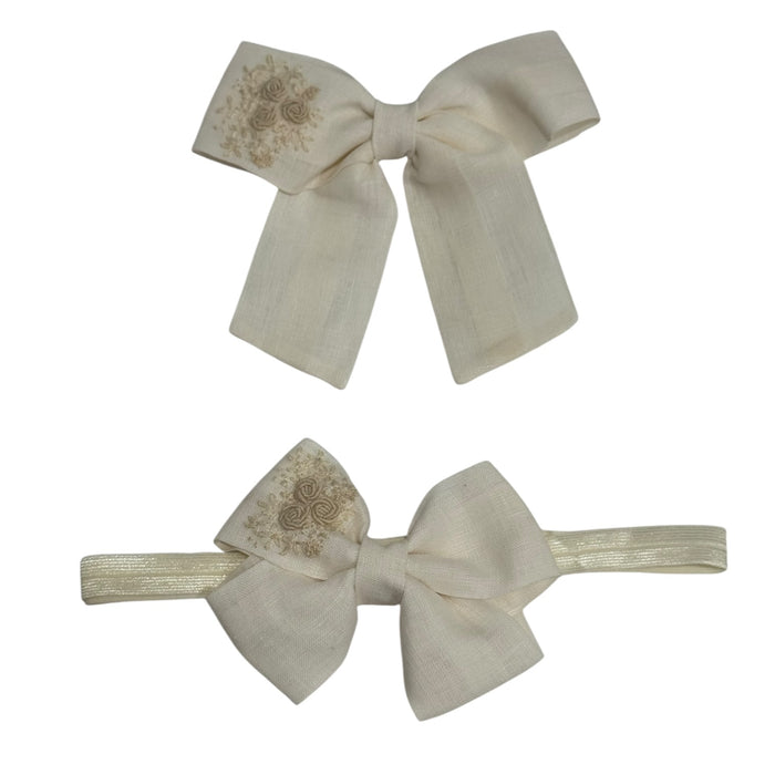 Victoria Ivory Handembroidered Bow or Headwrap