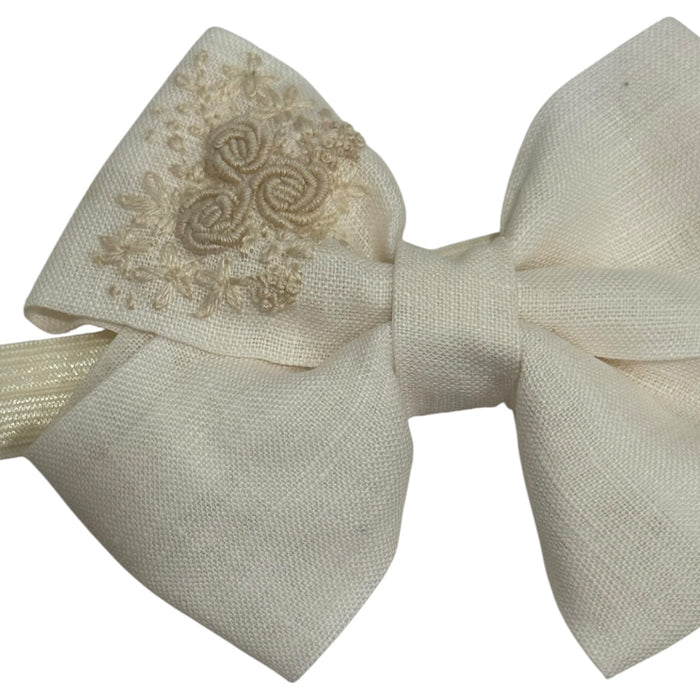 Victoria Ivory Handembroidered Bow or Headwrap