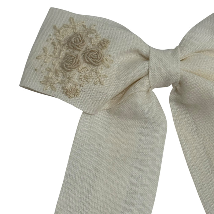 Victoria Ivory Handembroidered Bow or Headwrap