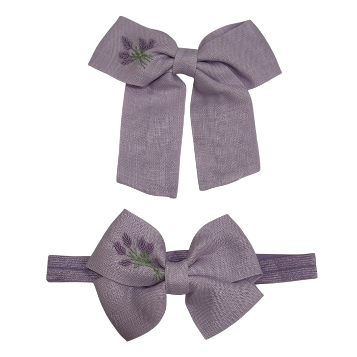 Victoria Lavender Fields Handembroidered Bow or Headwrap