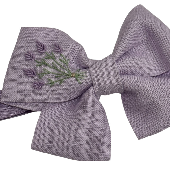 Victoria Lavender Fields Handembroidered Bow or Headwrap