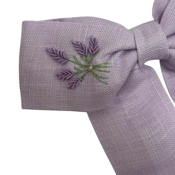Victoria Lavender Fields Handembroidered Bow or Headwrap