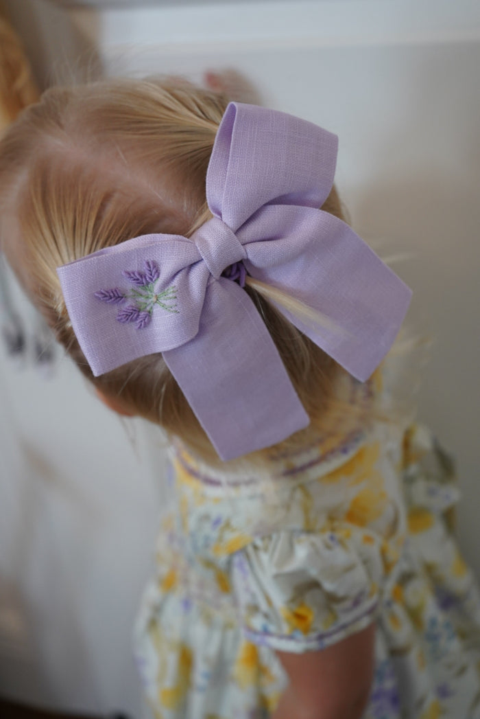 Victoria Lavender Fields Handembroidered Bow or Headwrap