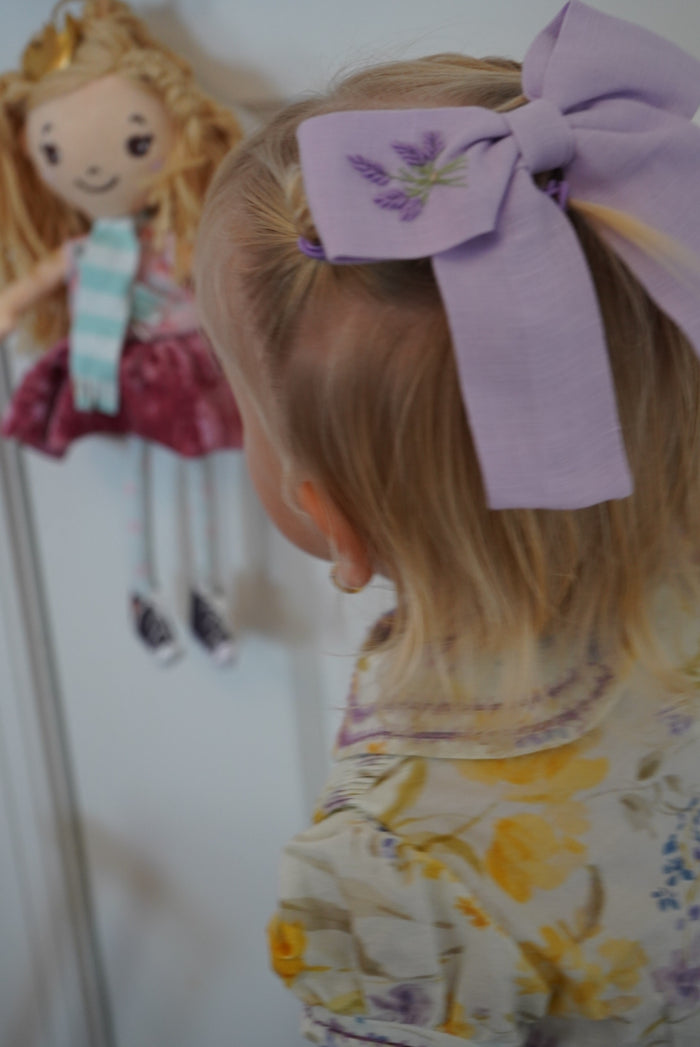 Victoria Lavender Fields Handembroidered Bow or Headwrap