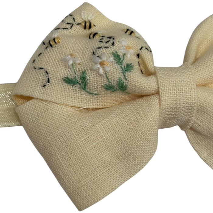 Victoria Yellow Bees Handembroidered Bow or Headwrap