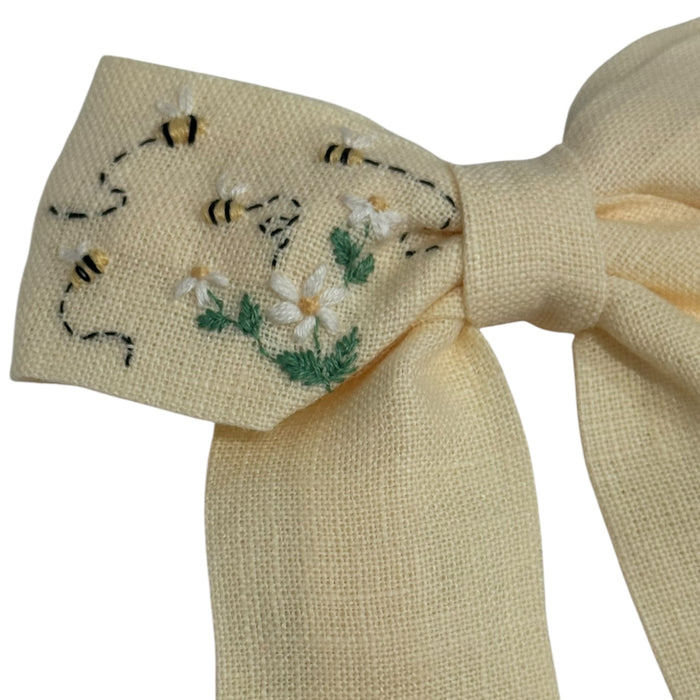 Victoria Yellow Bees Handembroidered Bow or Headwrap