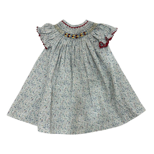 Vivianna Blue Floral Handsmocked Dress