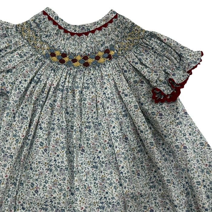 Vivianna Blue Floral Handsmocked Dress