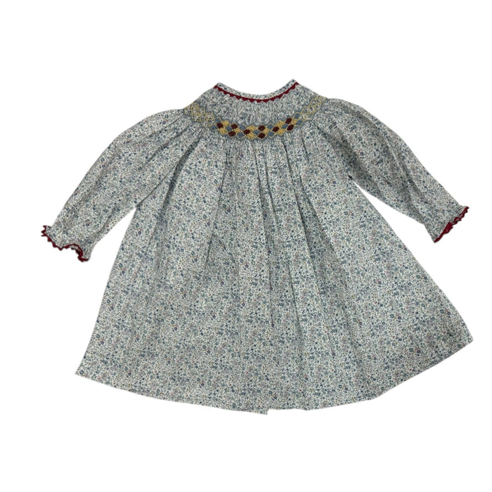 Vivianna Blue Floral Handsmocked Long Sleeve Dress