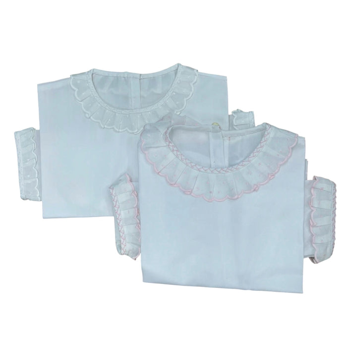 Wayne White or Pink Cotton Shirt with ruffled collar and embroidered sleeve detailing