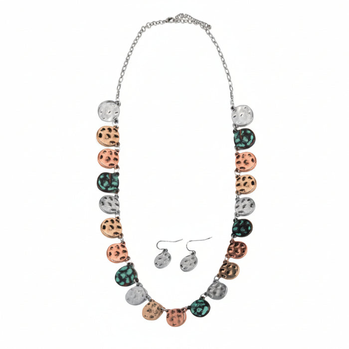 western multi-tone hammered dis necklace and earrings