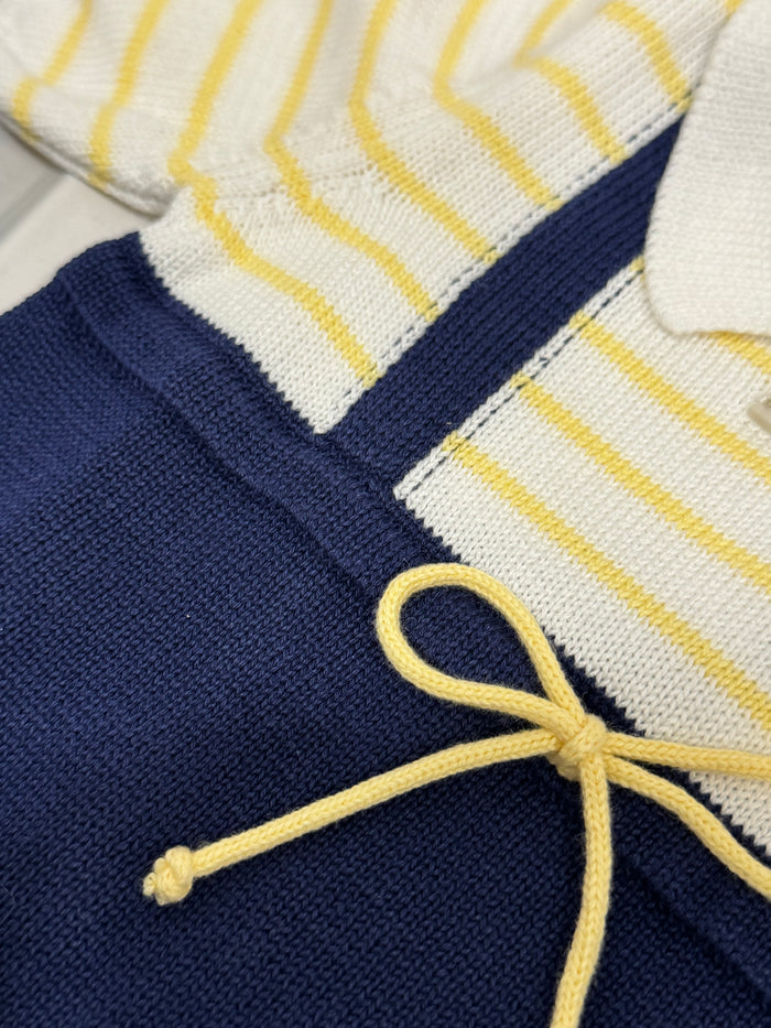 Whale Boy Blue Knitted Romper