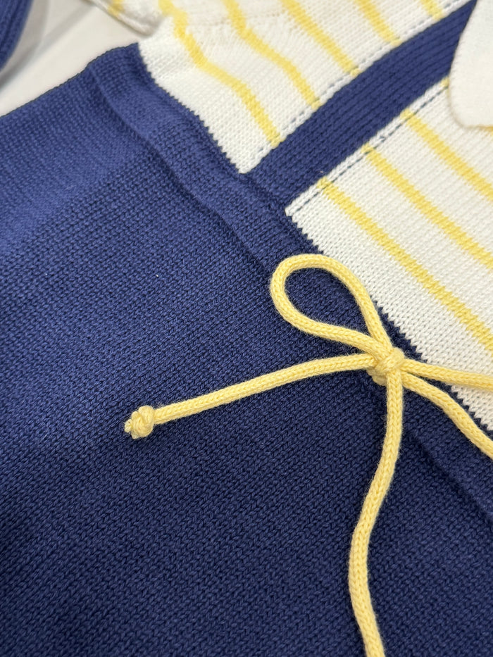 Whale Boy Blue Knitted Romper