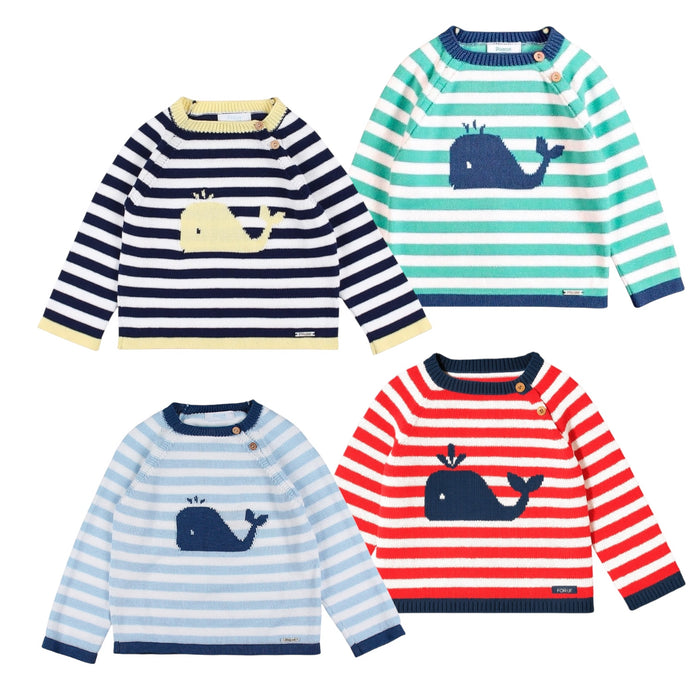 Whale Stripe Knitted Sweater (4 colors)