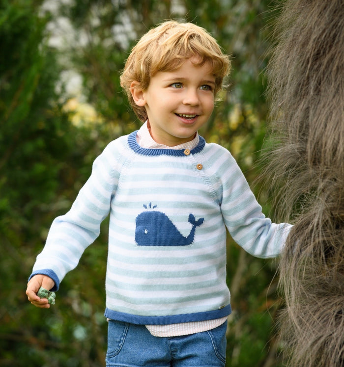 Whale Stripe Knitted Sweater (4 colors)