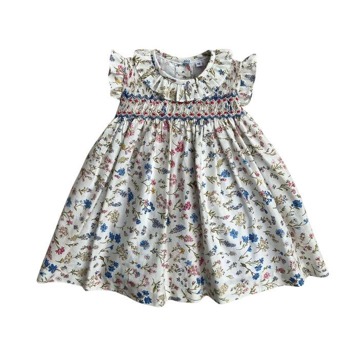Wildflower Blue Floral Handsmocked Girl Dress