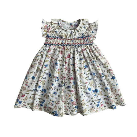Wildflower Blue Floral Handsmocked Girl Dress