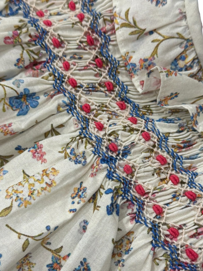Wildflower Blue Floral Handsmocked Girl Dress