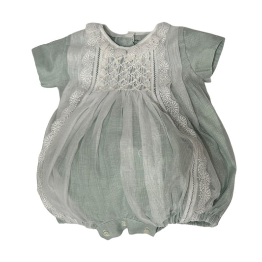 Willow Green Handsmocked Romper with Bonnet