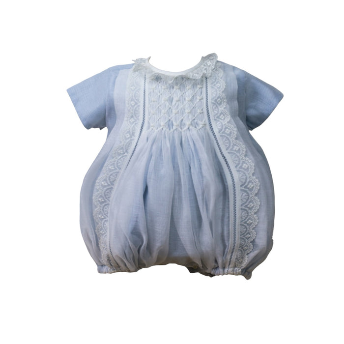 Willow Light Blue Handsmocked Romper with Bonnet